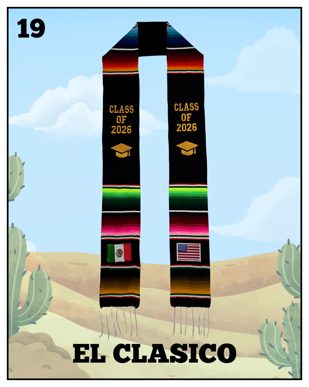 El Clasico 2026 Mex and USA Flag Graduation Stole
